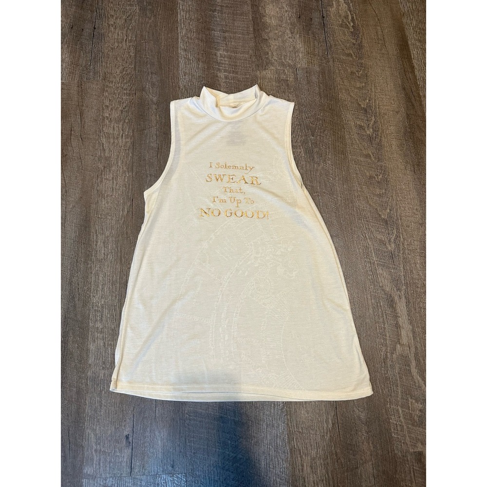 Harry Potter top womens S ivory metallic Marauder's Map color changing mock neck